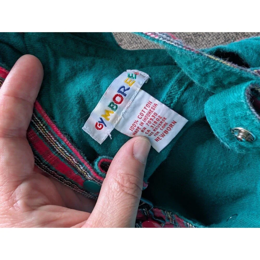 Vintage Gymboree Plaid Overalls sz Newborn 90s Red Green Pregnancy Announcement